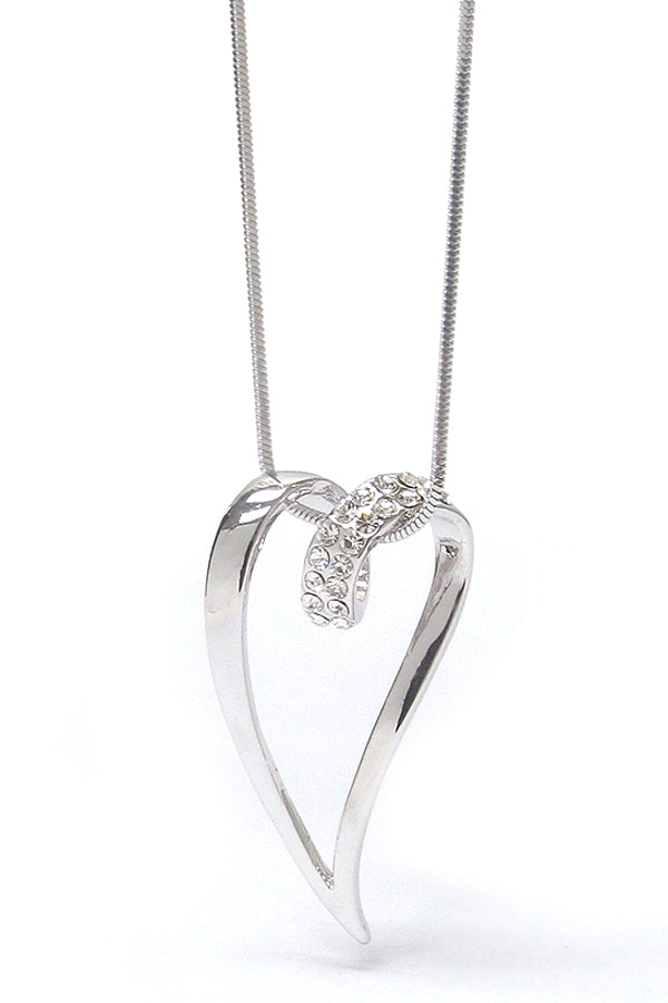Large Heart Necklace with Crystals White Gold Plated