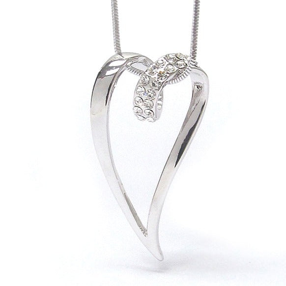 Large Heart Necklace with Crystals White Gold Plated