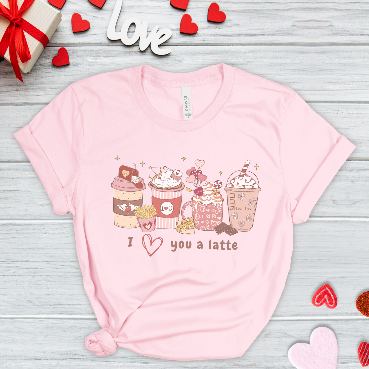 I (heart) Love You a Latte Be Mine Valentine Jersey Short Sleeve Tee Small-3XL