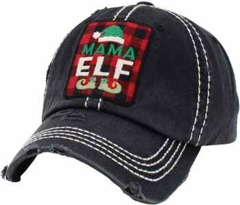 MAMA ELF Distressed Baseball Cap with a Vintage Look