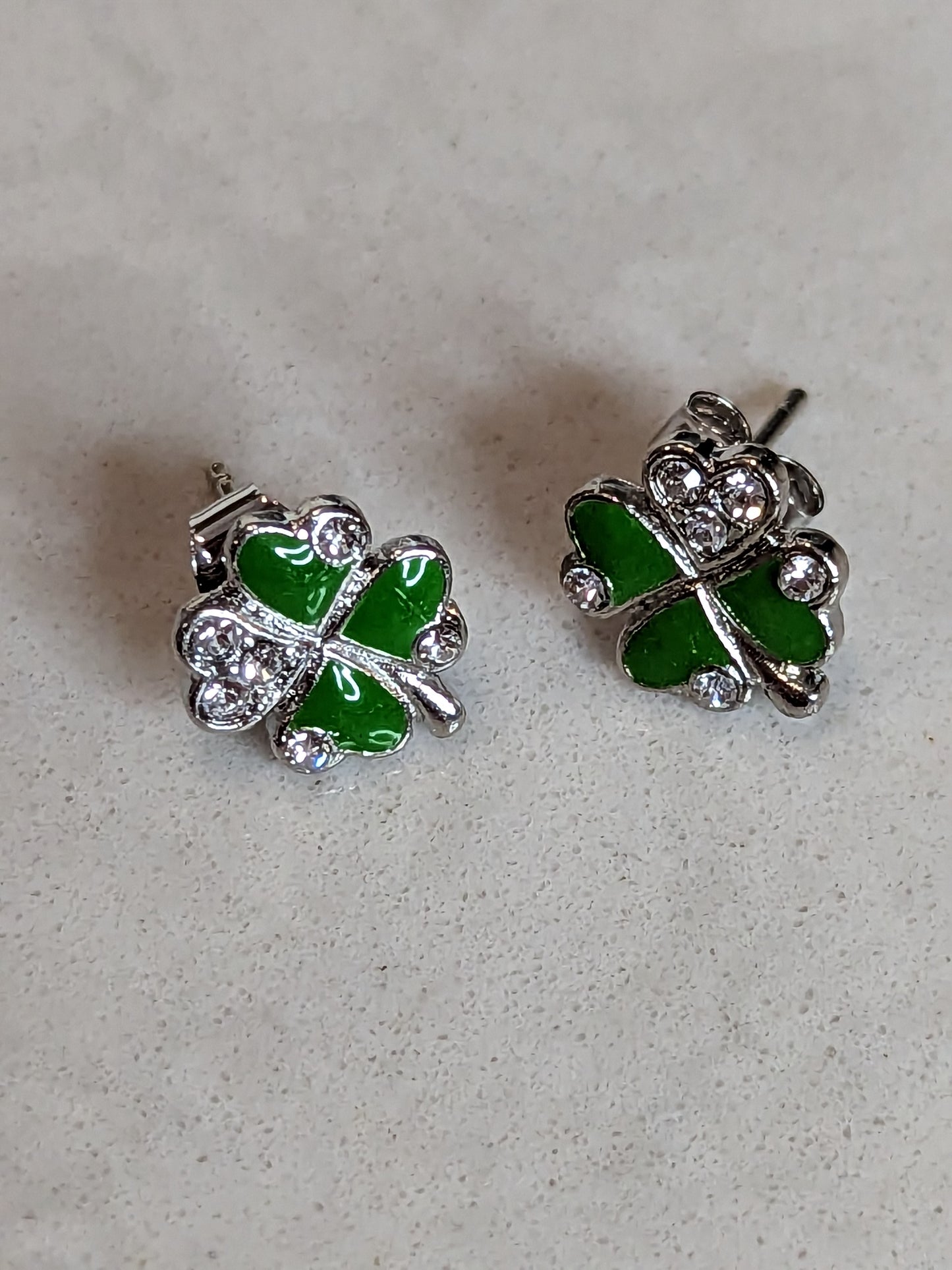 St. Patrick's Day Four Leaf Clover Sparkle Earrings