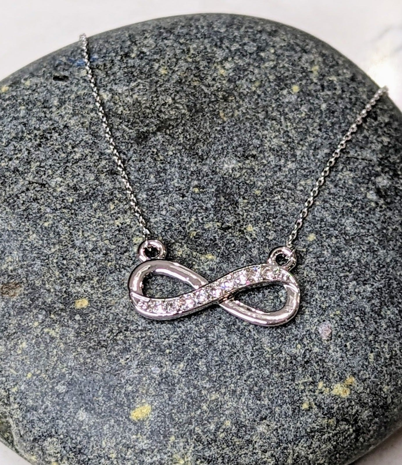 Infinity Symbol Necklace White Gold Plated Pendant with Crystals