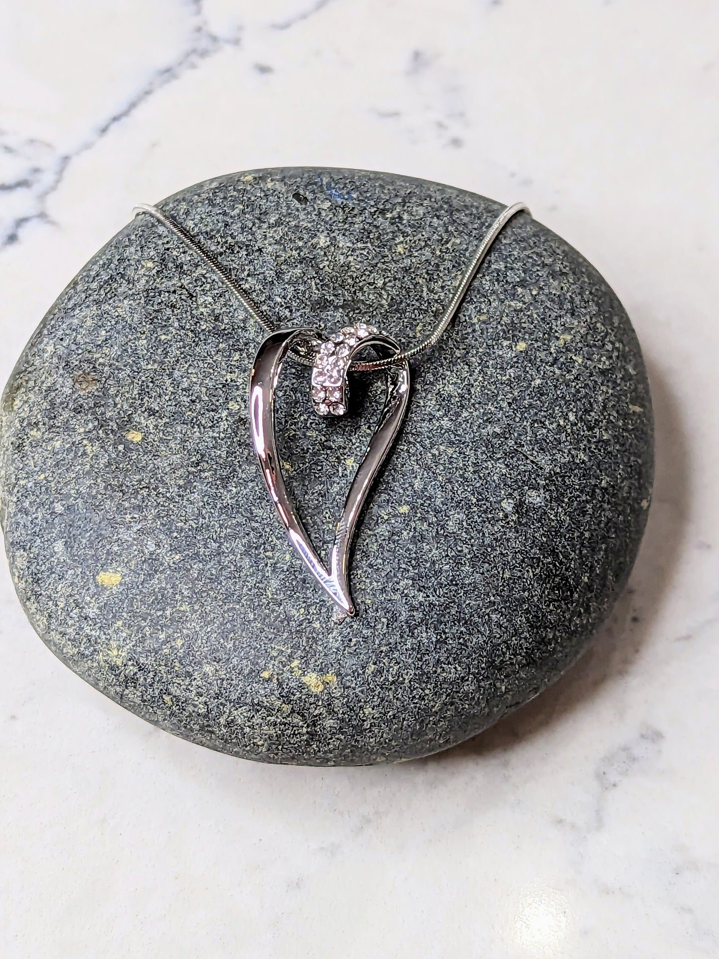 Large Heart Necklace with Crystals White Gold Plated