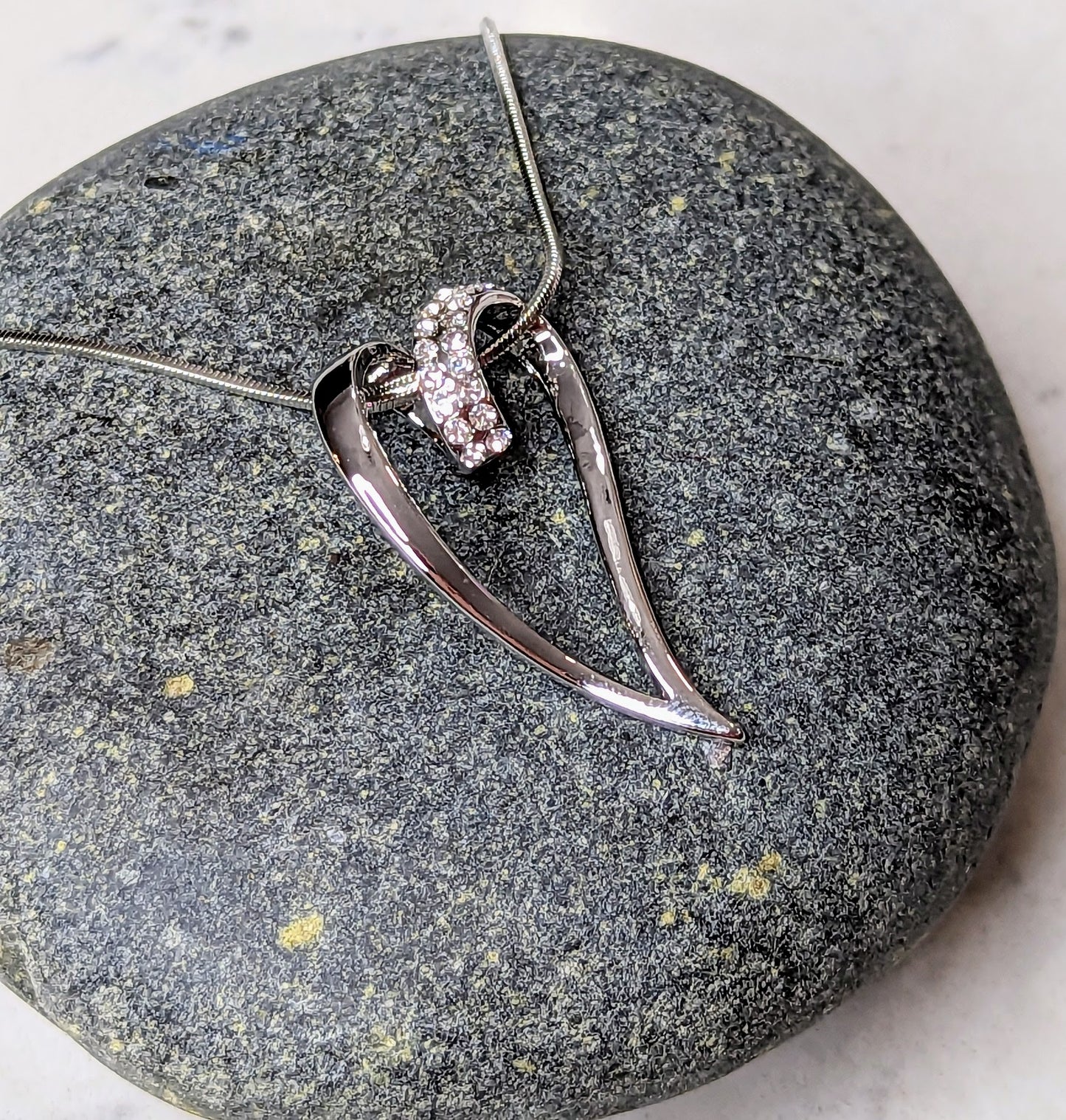 Large Heart Necklace with Crystals White Gold Plated
