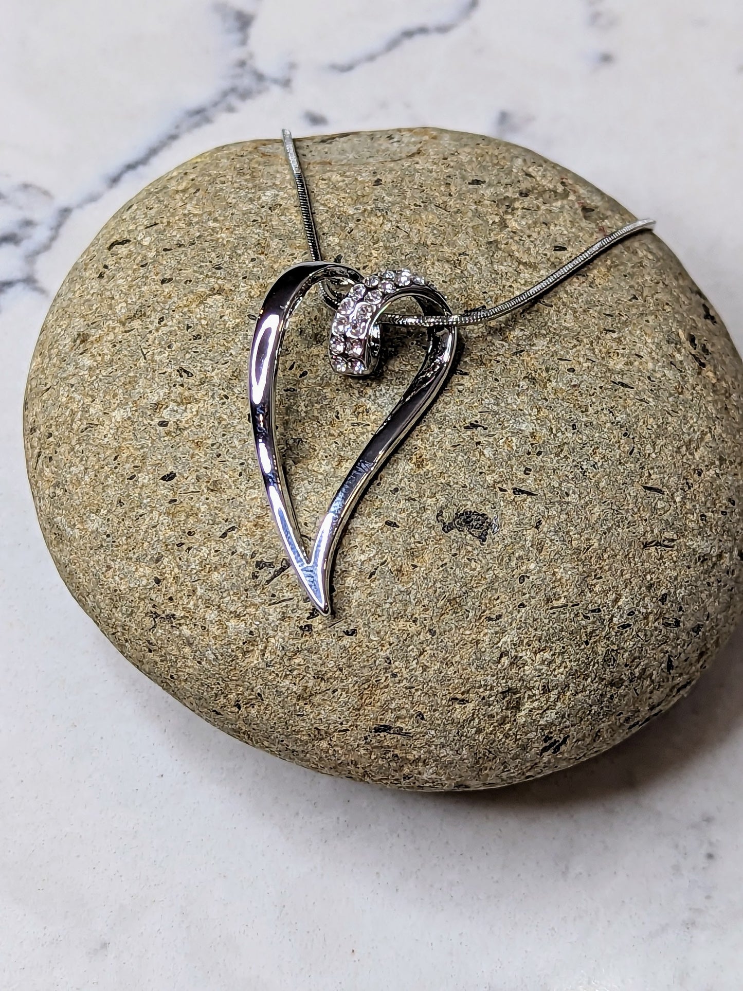 Large Heart Necklace with Crystals White Gold Plated