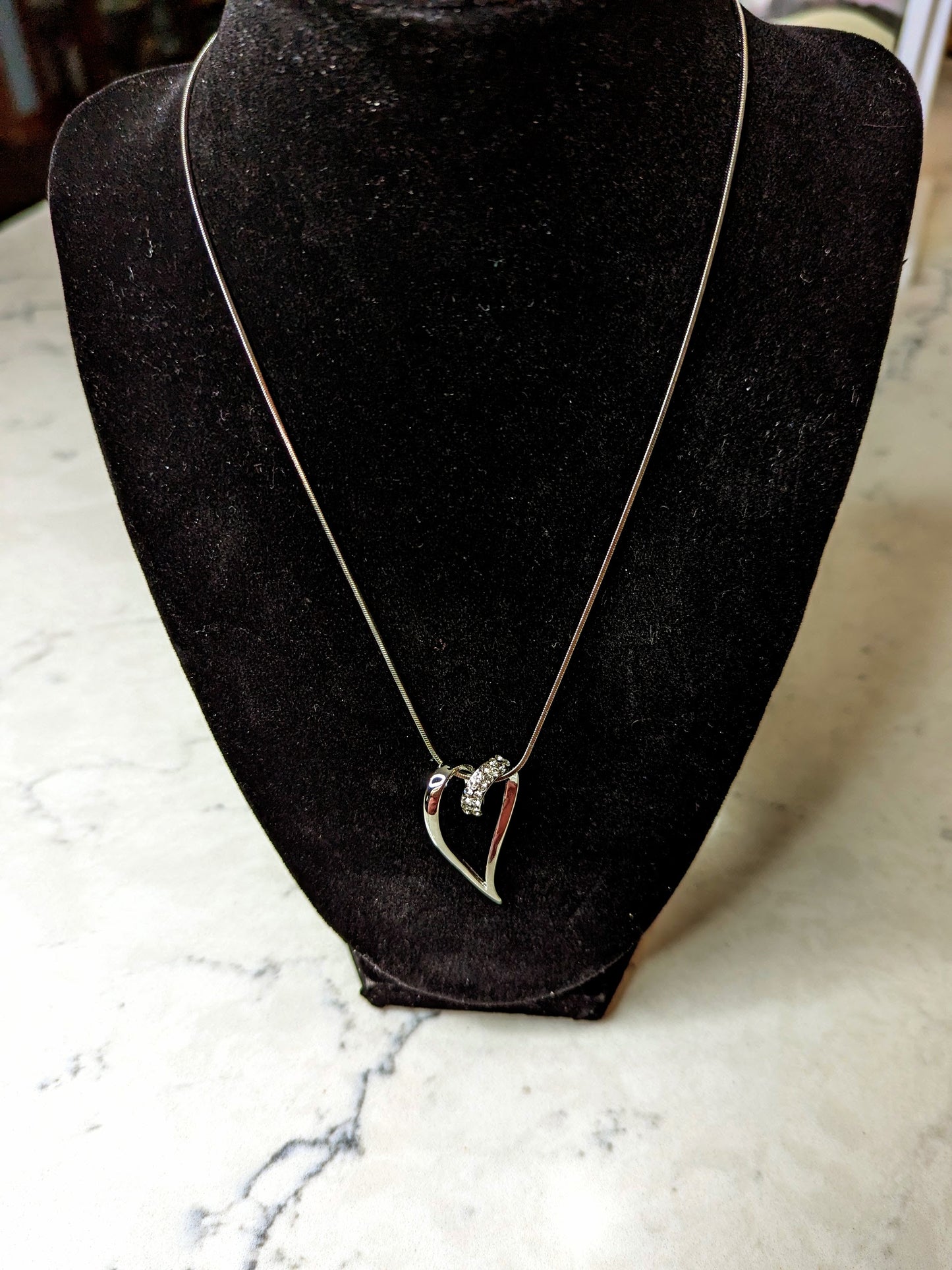 Large Heart Necklace with Crystals White Gold Plated