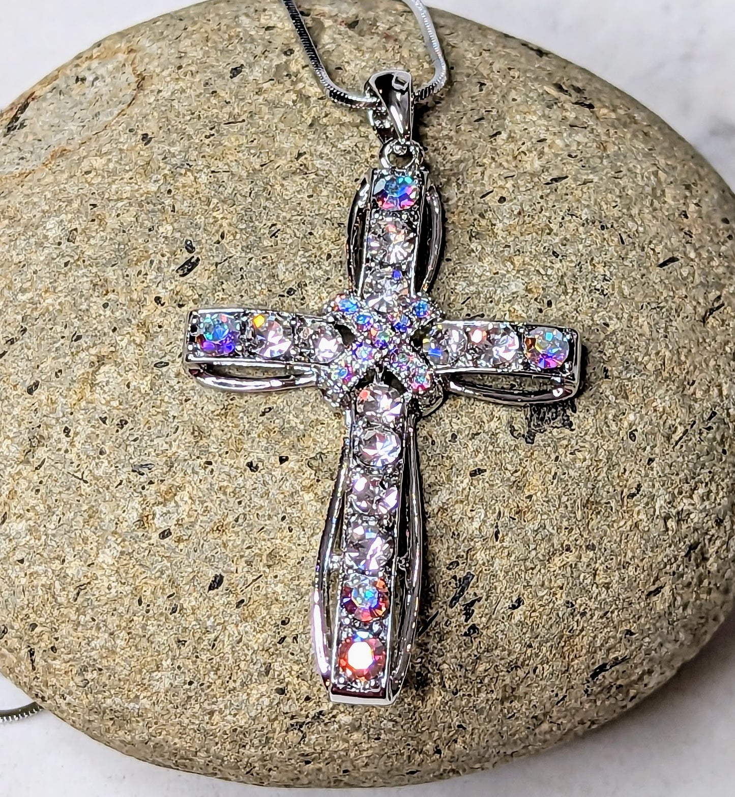 Crystal Cross White Gold Plated Sparkle Necklace