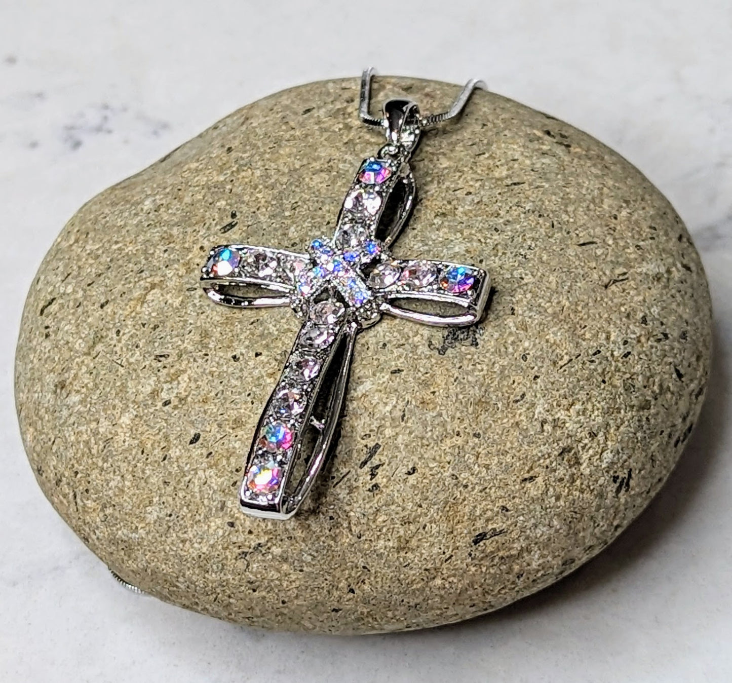 Crystal Cross White Gold Plated Sparkle Necklace