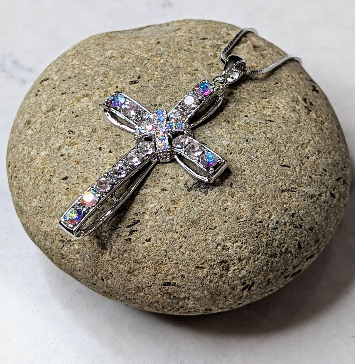 Crystal Cross White Gold Plated Sparkle Necklace