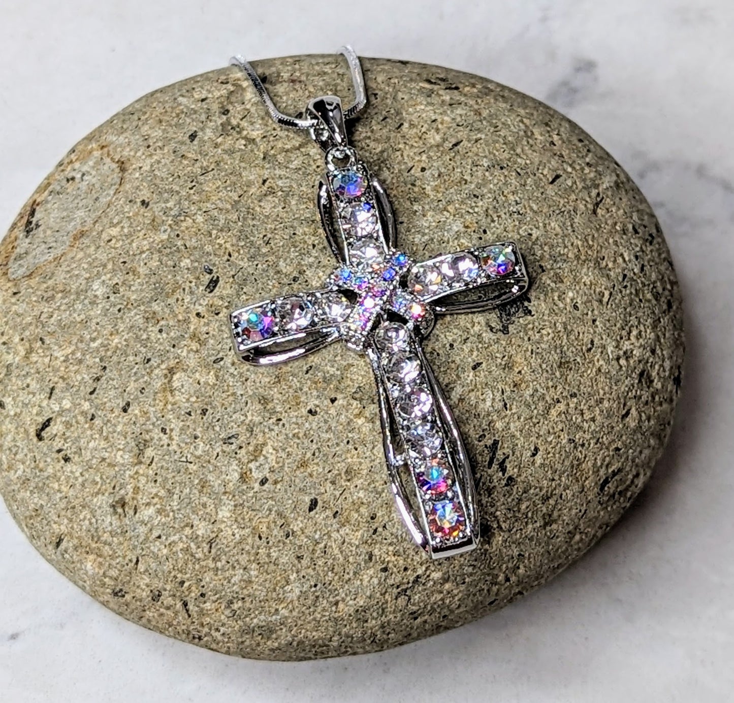 Crystal Cross White Gold Plated Sparkle Necklace