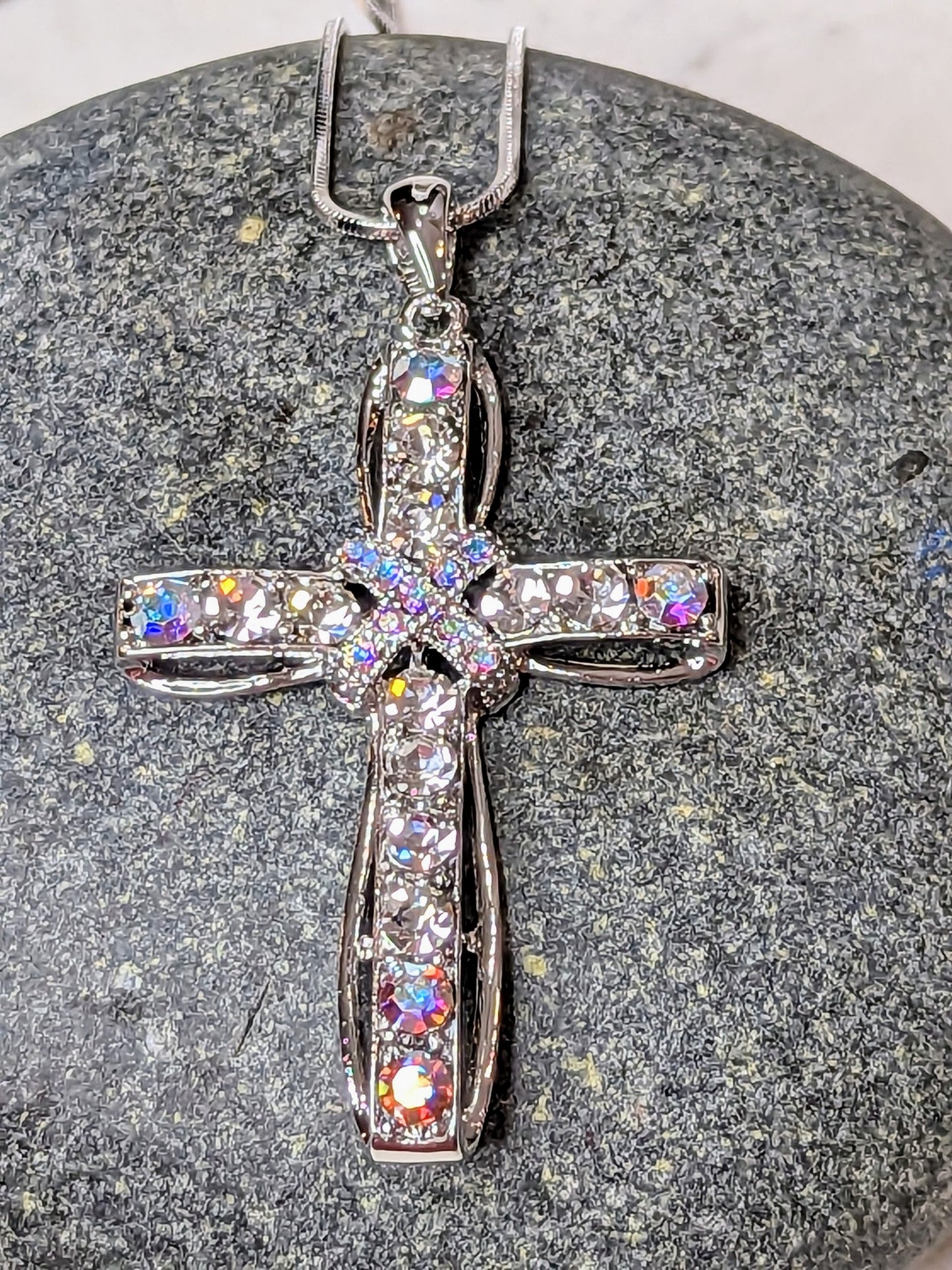 Crystal Cross White Gold Plated Sparkle Necklace
