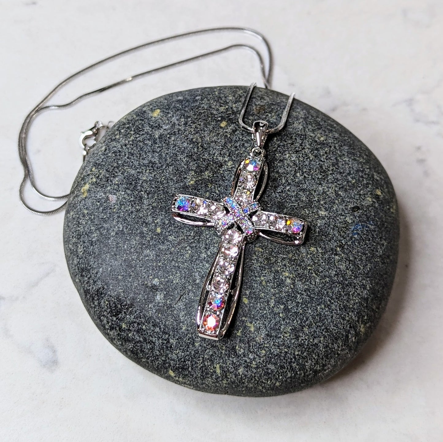 Crystal Cross White Gold Plated Sparkle Necklace
