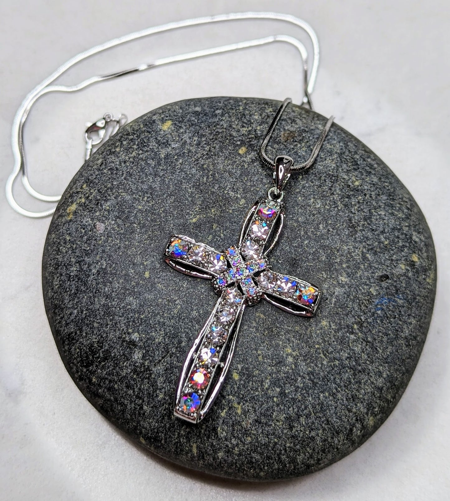 Crystal Cross White Gold Plated Sparkle Necklace