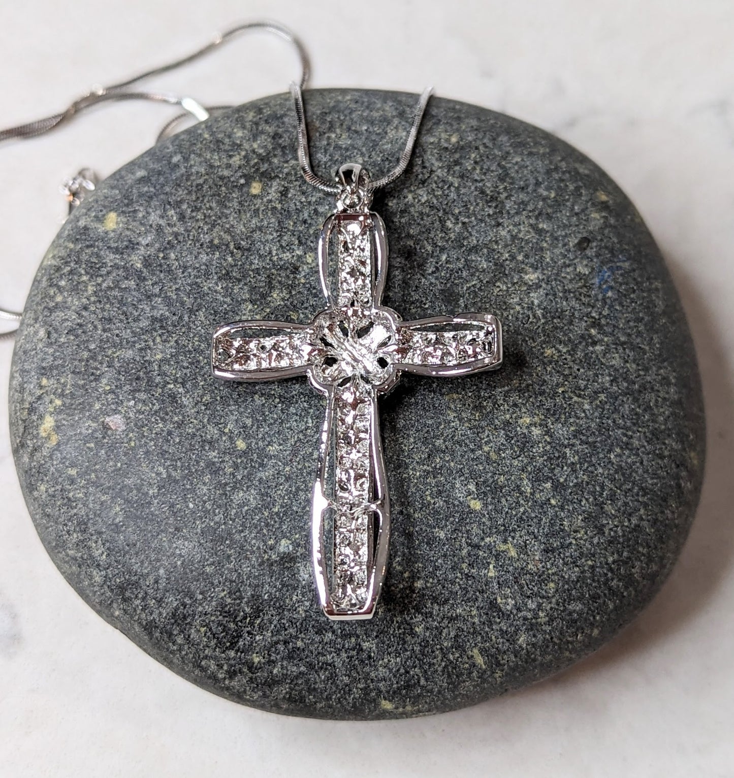 Crystal Cross White Gold Plated Sparkle Necklace