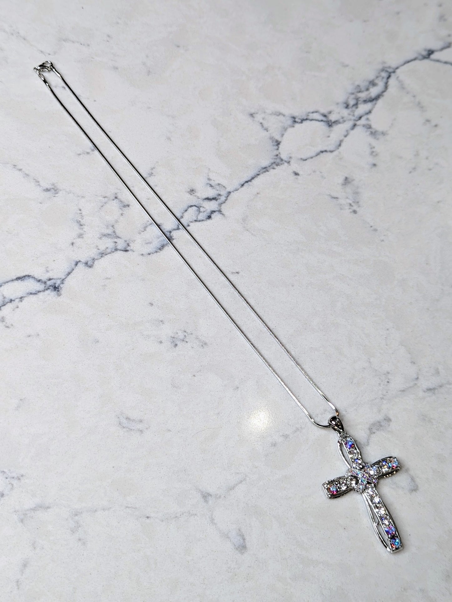 Crystal Cross White Gold Plated Sparkle Necklace