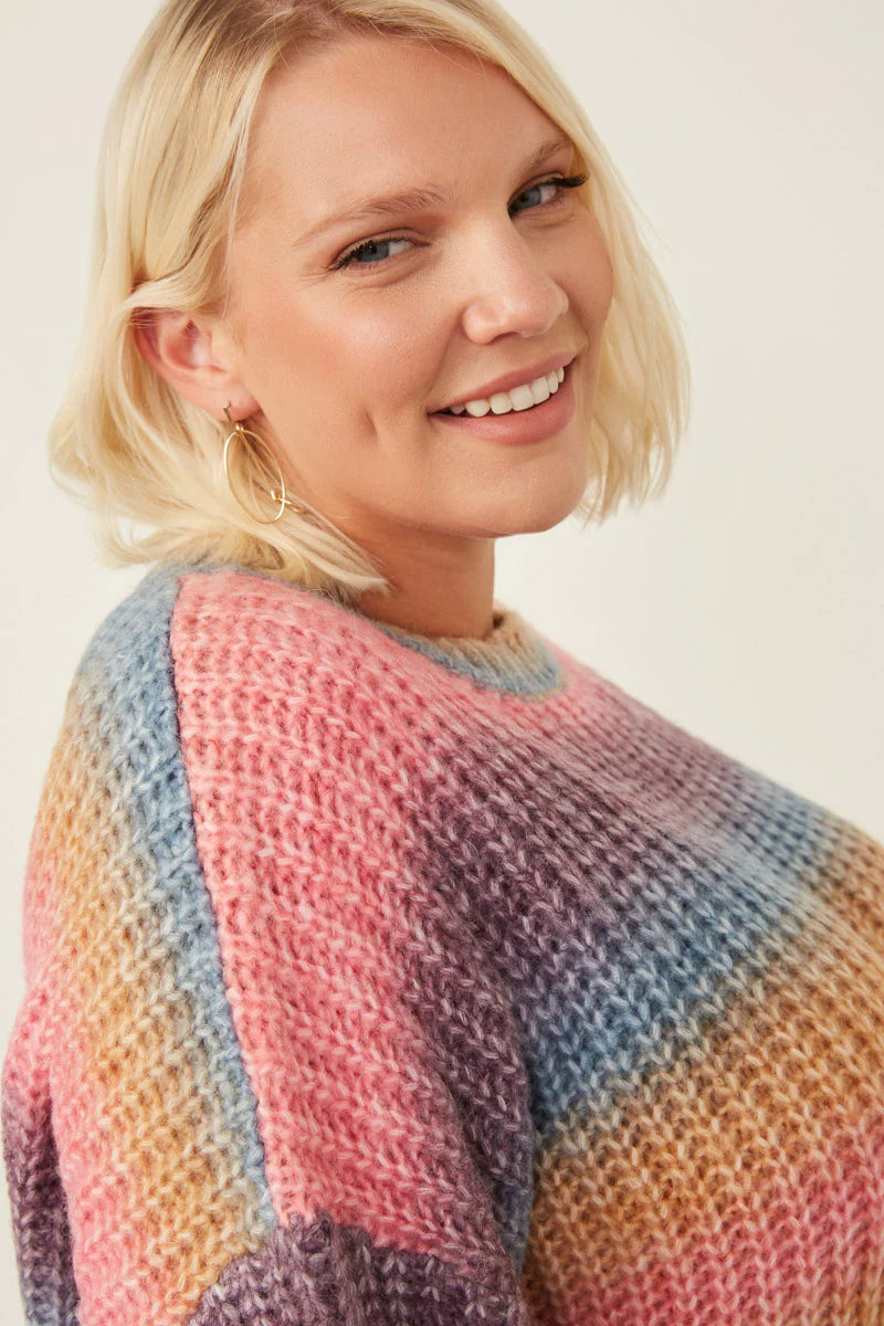 Paige Plus Ombre Rainbow Chunky Knit Sweater 1X-3X