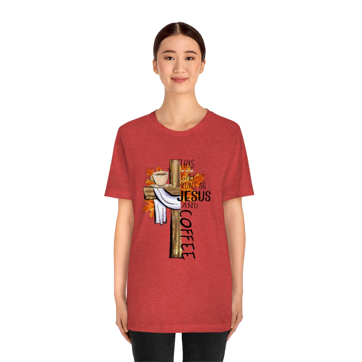 This Girl Runs on Jesus and Coffee Fall Unisex Jersey Short Sleeve Tee S-3XL