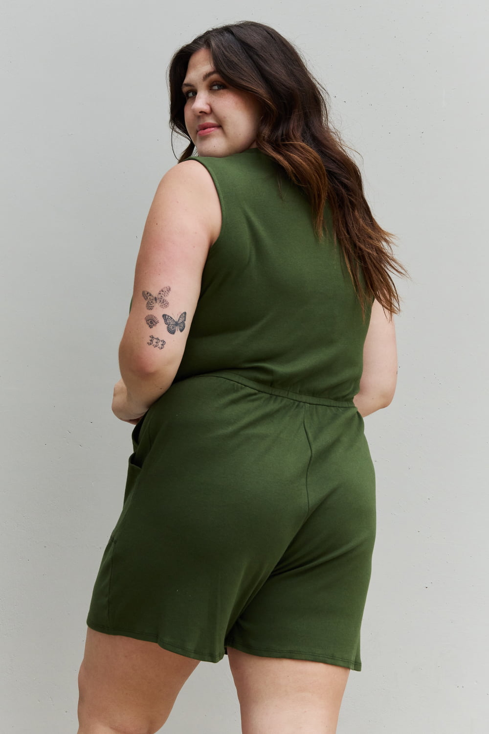 Forever Yours V-Neck Sleeveless Romper in Army Green S-3XL