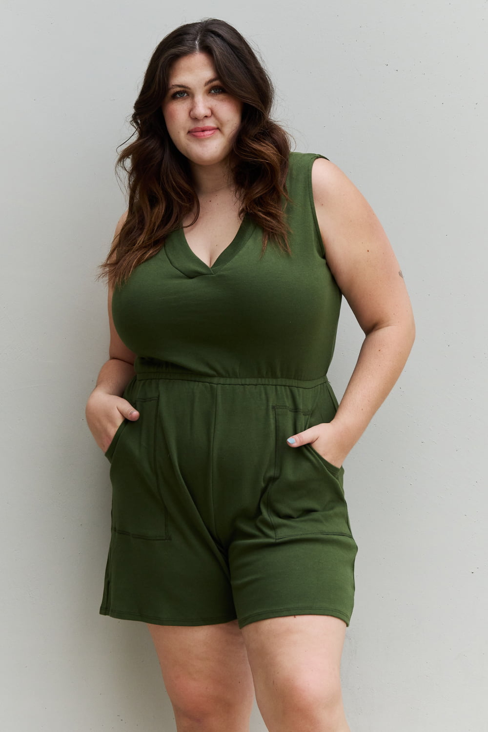 Forever Yours V-Neck Sleeveless Romper in Army Green S-3XL