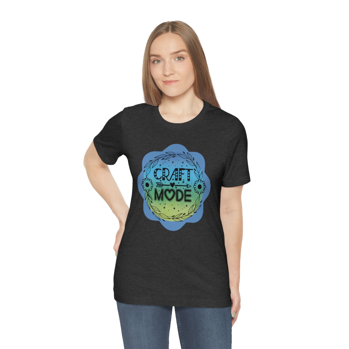 Craft Mode Blue Doodle Flower Unisex Jersey Short Sleeve Tee S-3XL