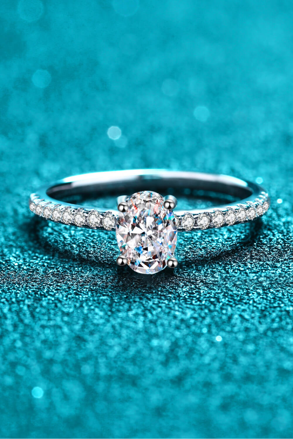 1 Carat Moissanite Oval Ring Sterling Silver Inlaid with Zircon Accents
