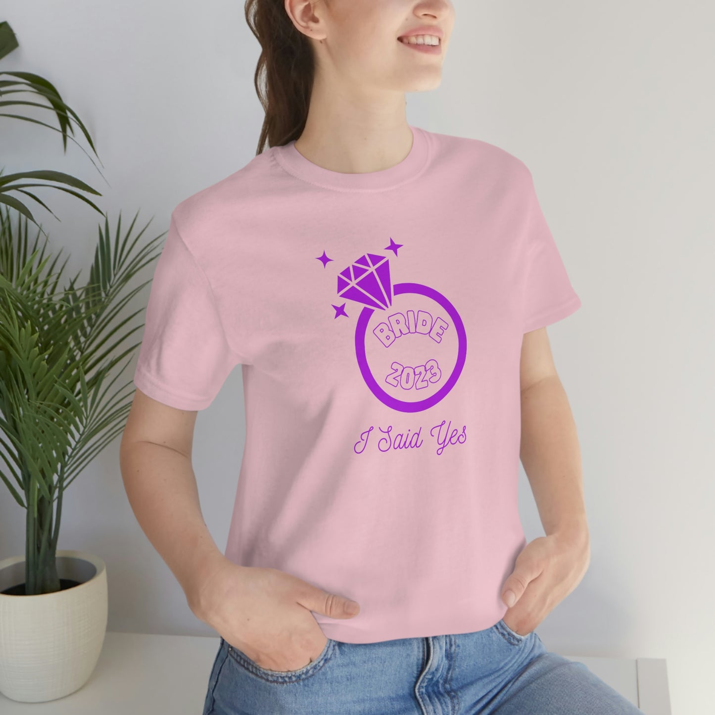 I Said Yes Bride 2023 Engagement Purple Diamond Ring Unisex Jersey Short Sleeve Tee Small-3XL