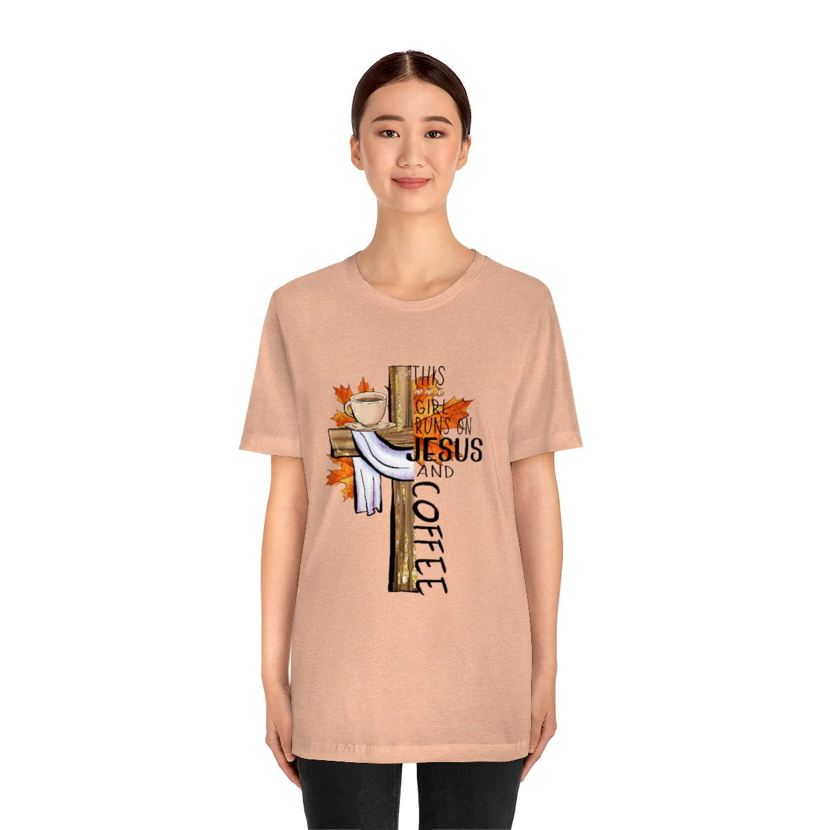 This Girl Runs on Jesus and Coffee Fall Unisex Jersey Short Sleeve Tee S-3XL