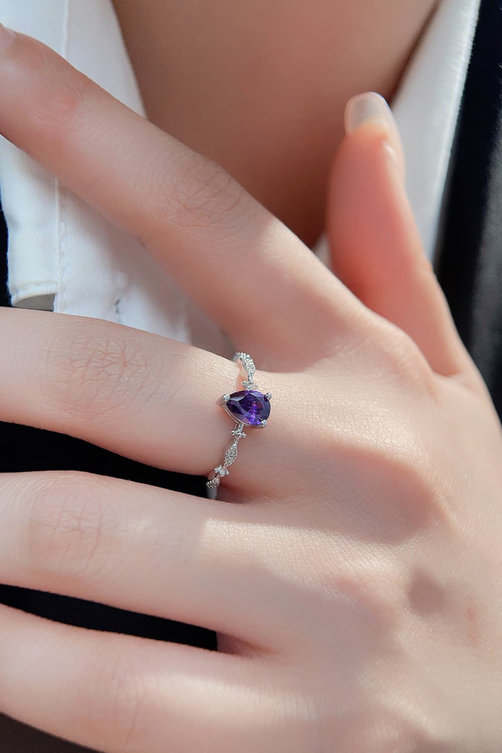 Amethyst Teardrop 925 Sterling Silver Ring