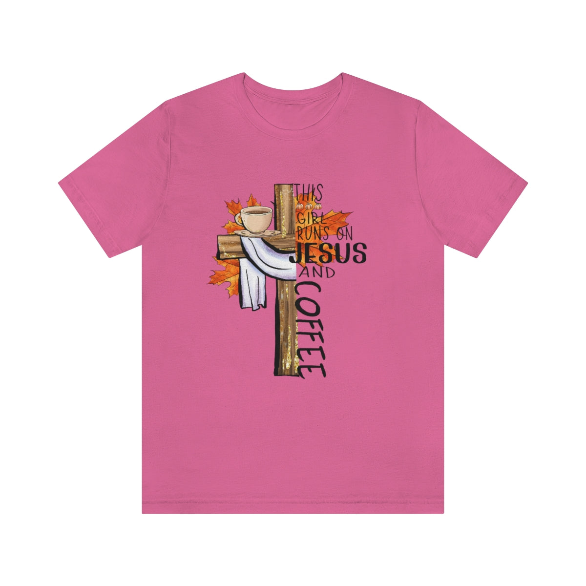 This Girl Runs on Jesus and Coffee Fall Unisex Jersey Short Sleeve Tee S-3XL