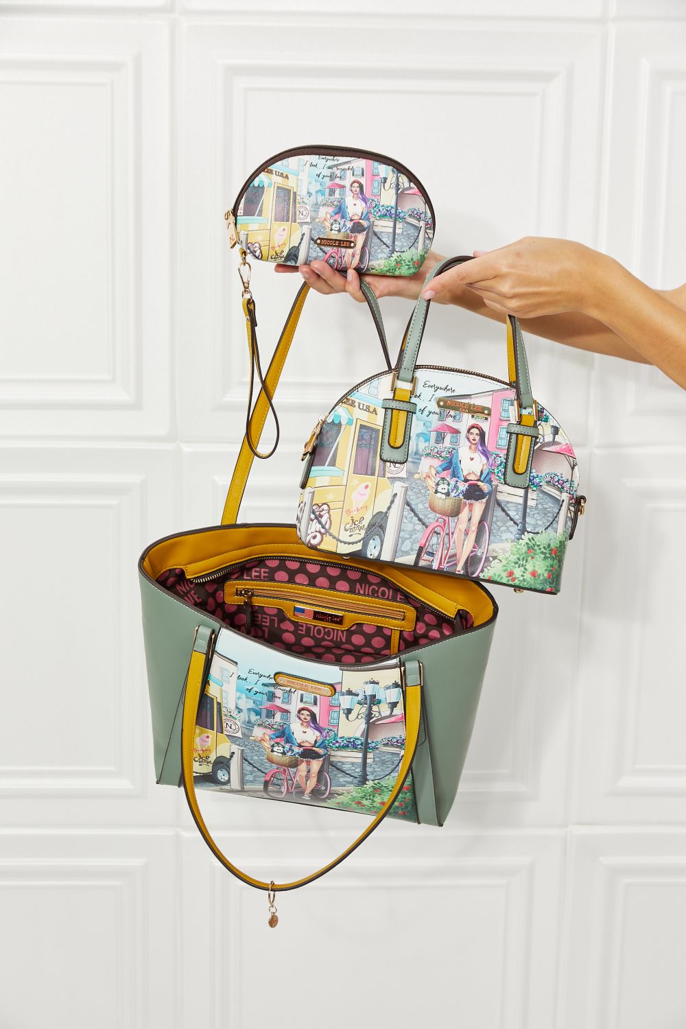 Nicole Lee USA Around The World Handbag Set of Three