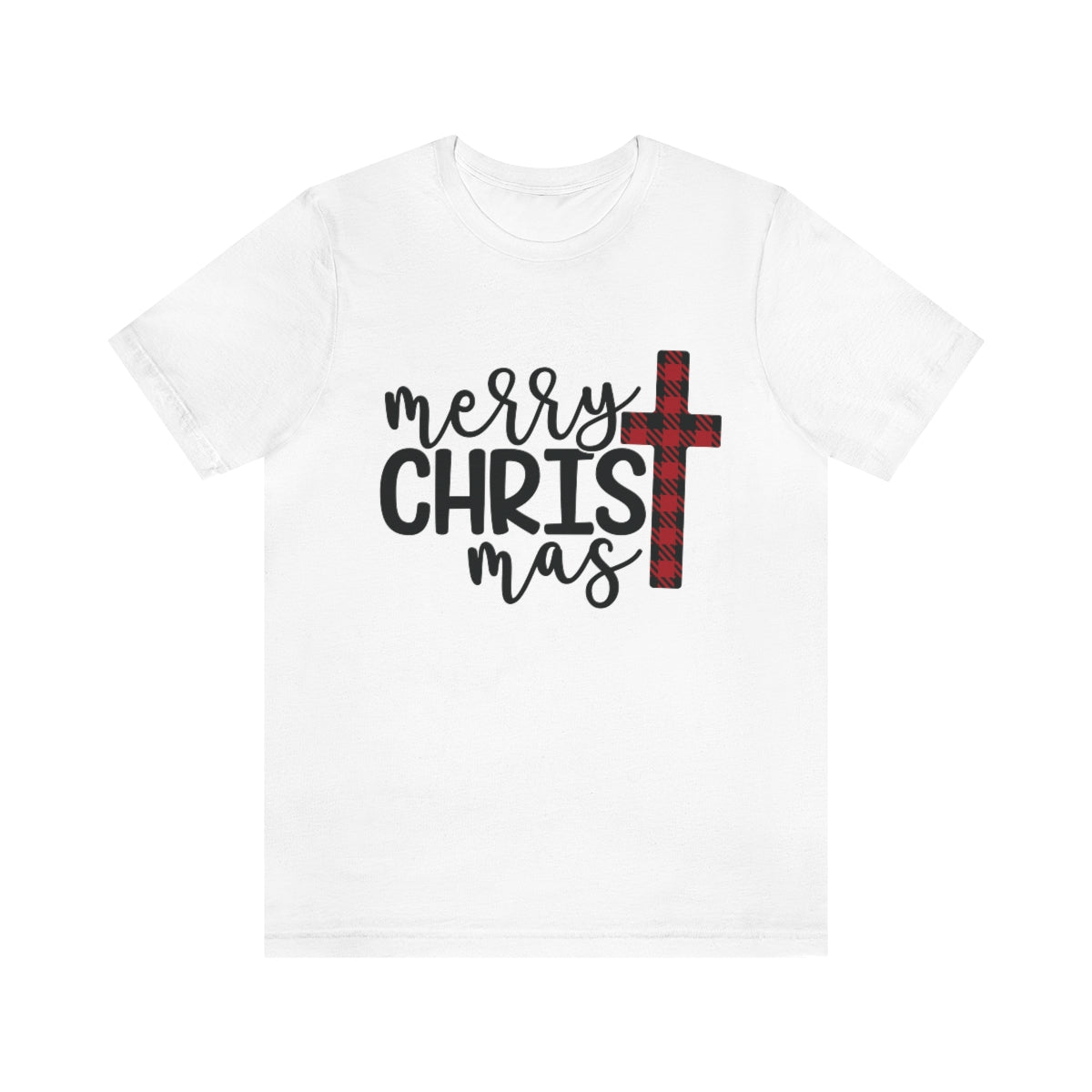 Merry Christmas with Buffalo Plaid Cross Short Sleeve Tee S-3XL