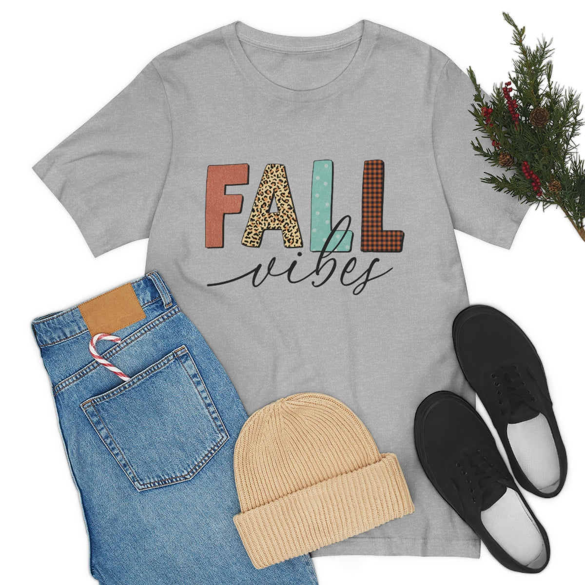 Fall Vibes with Leopard, Polka Dot and Plaid Print Unisex Jersey Short Sleeve Tee S-3XL