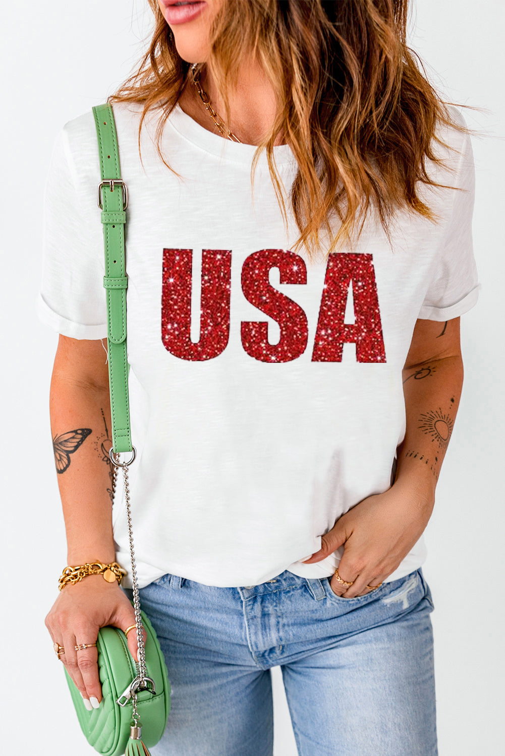 Red USA Graphic Round Neck Tee S-2XL