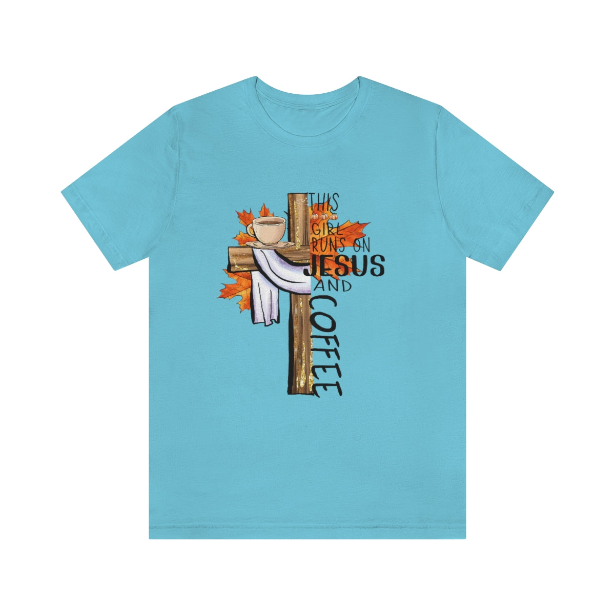 This Girl Runs on Jesus and Coffee Fall Unisex Jersey Short Sleeve Tee S-3XL