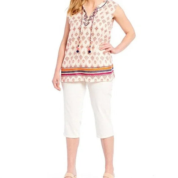 CHELSEA & THEODORE Pom Tassel Embroidered Top Plus 2X-3X