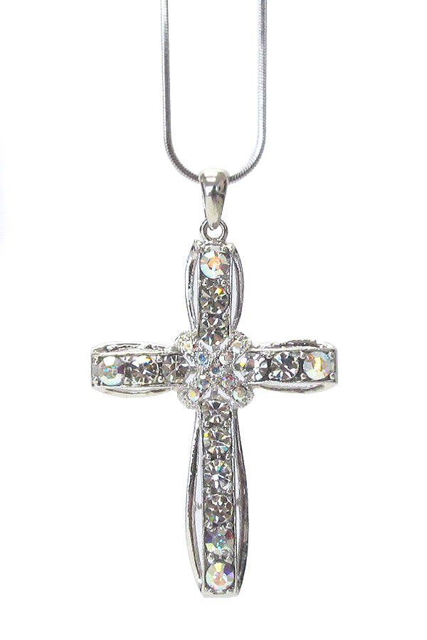 Crystal Cross White Gold Plated Sparkle Necklace