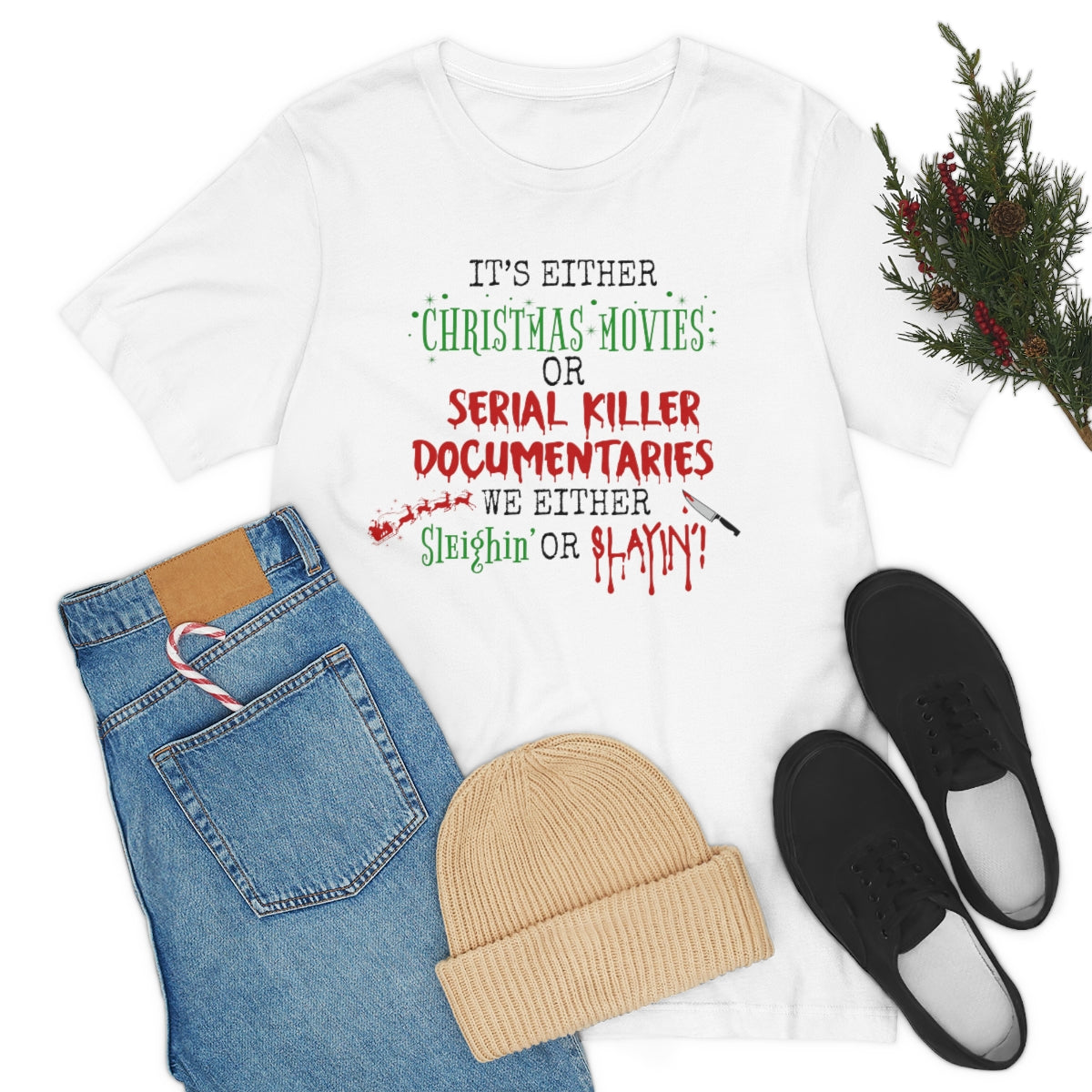 Christmas Movie Sleighin' or Slayin' Unisex Jersey Short Sleeve Tee S-3XL