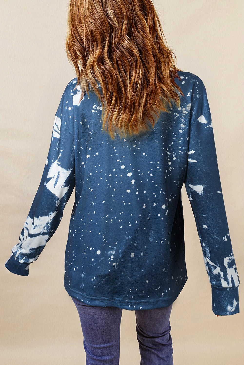 Easter Bunny Leopard Graphic Bleach Dye Long-Sleeve Top Small-2XL
