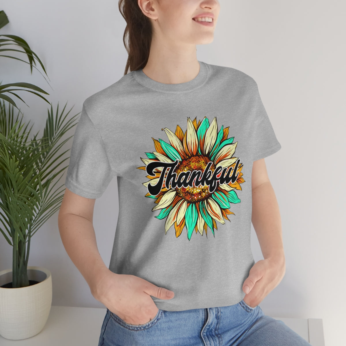 Thankful Western Sunflower Unisex Jersey Short Sleeve Tee S-3XL