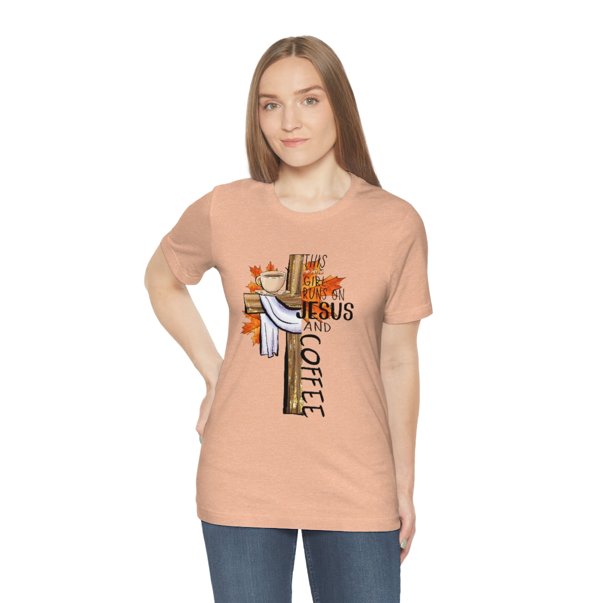 This Girl Runs on Jesus and Coffee Fall Unisex Jersey Short Sleeve Tee S-3XL