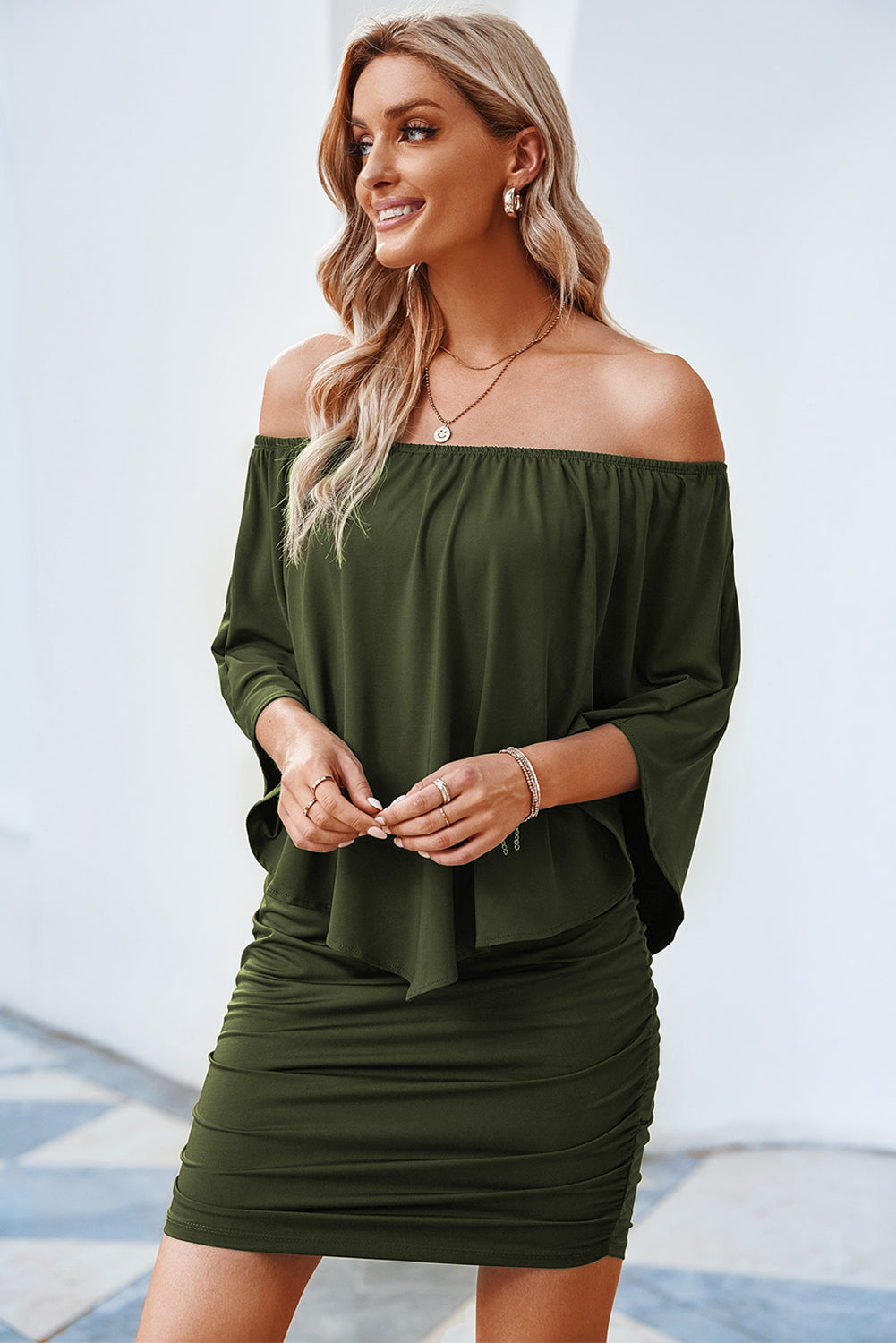Analise Cloak Style Off-Shoulder Layered Dress Small-3XL