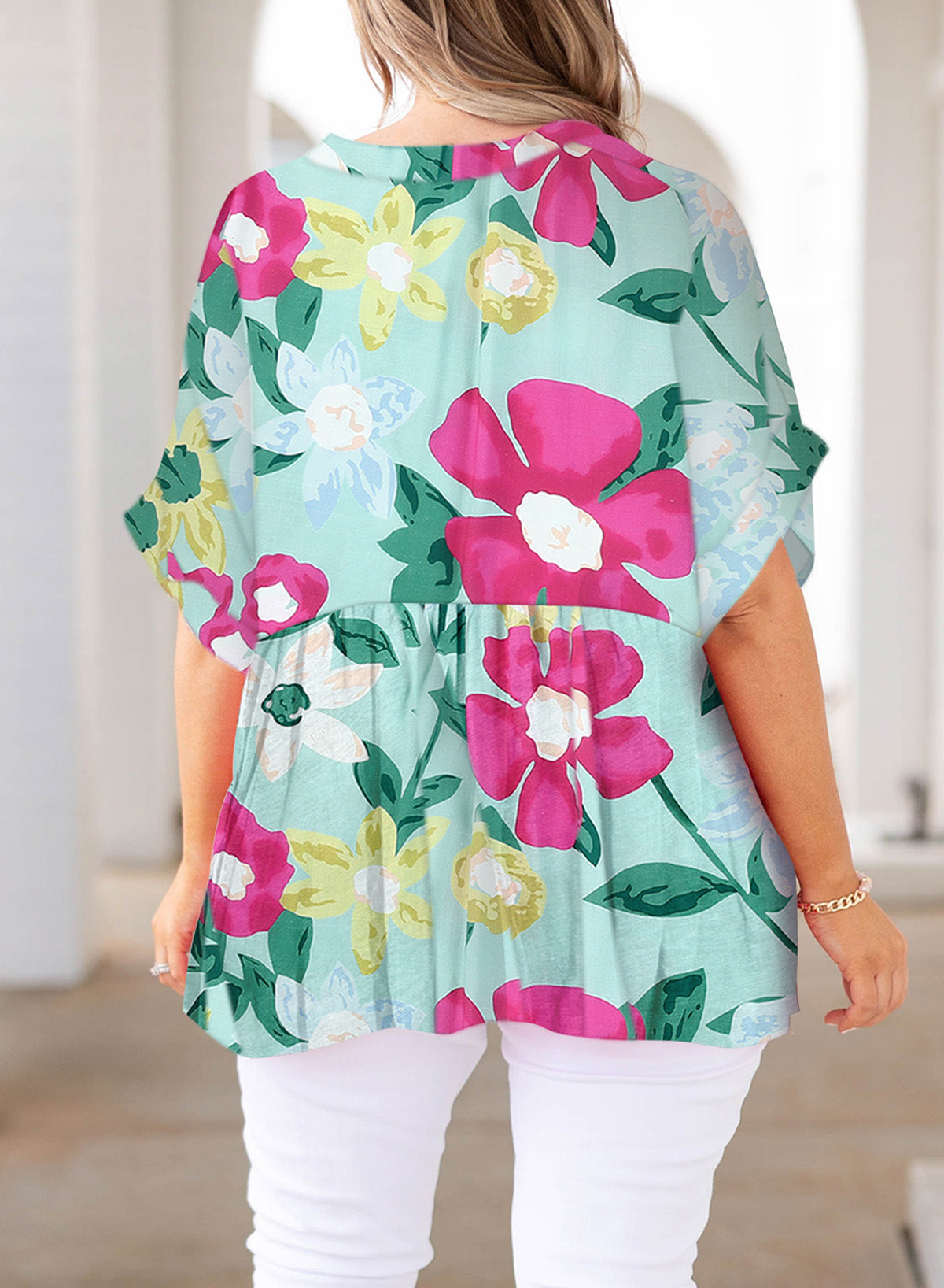 Leopard Print Notched Neck Half Sleeve Top Plus