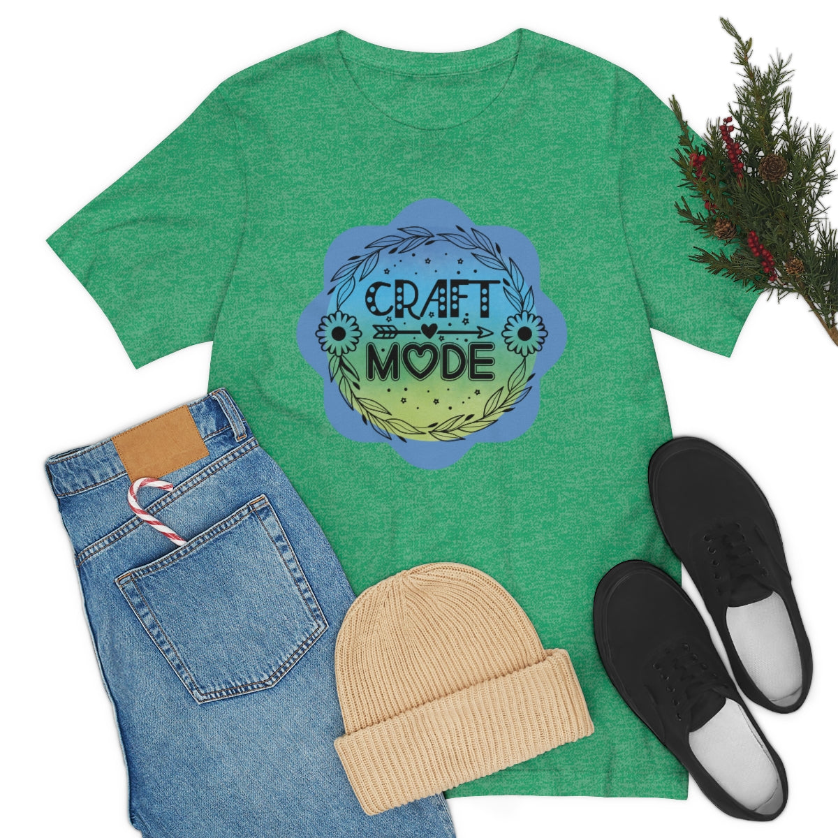 Craft Mode Blue Doodle Flower Unisex Jersey Short Sleeve Tee S-3XL
