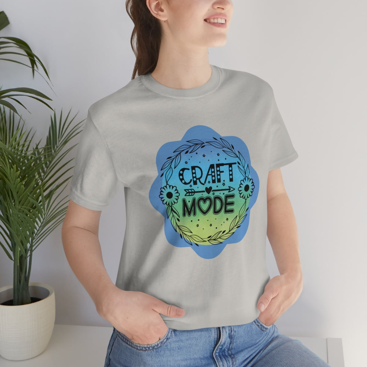 Craft Mode Blue Doodle Flower Unisex Jersey Short Sleeve Tee S-3XL