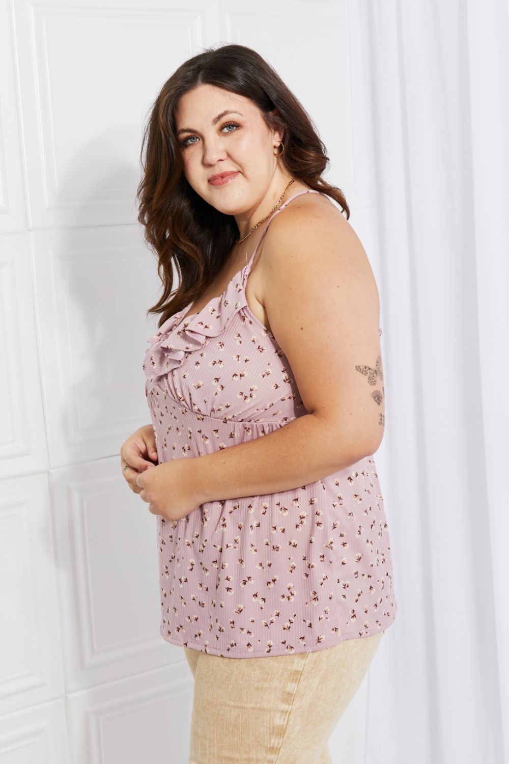 Felicity Taste of Spring Ruffle Sleeveless Top Small-3XL