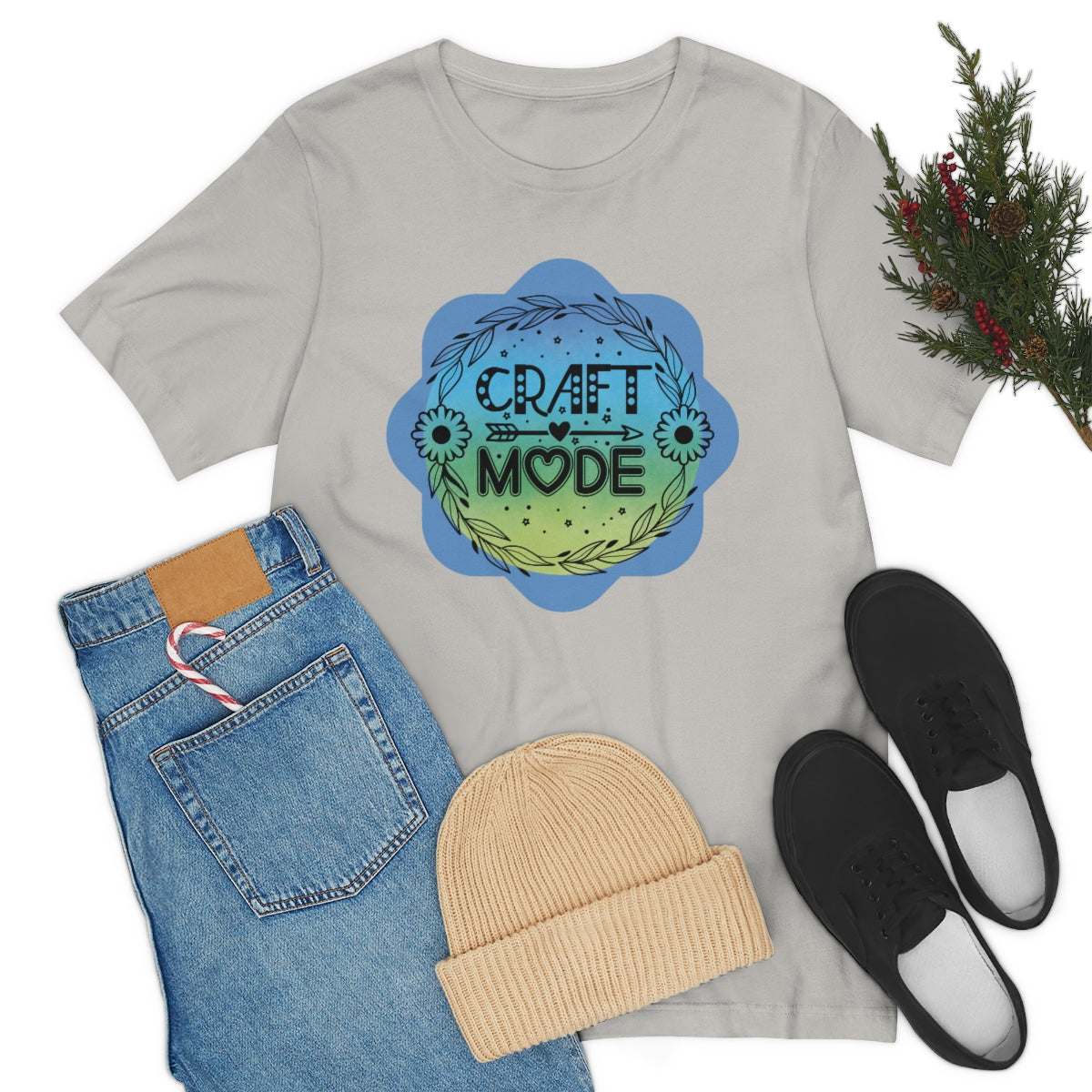 Craft Mode Blue Doodle Flower Unisex Jersey Short Sleeve Tee S-3XL
