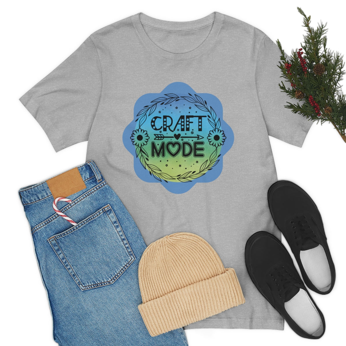 Craft Mode Blue Doodle Flower Unisex Jersey Short Sleeve Tee S-3XL