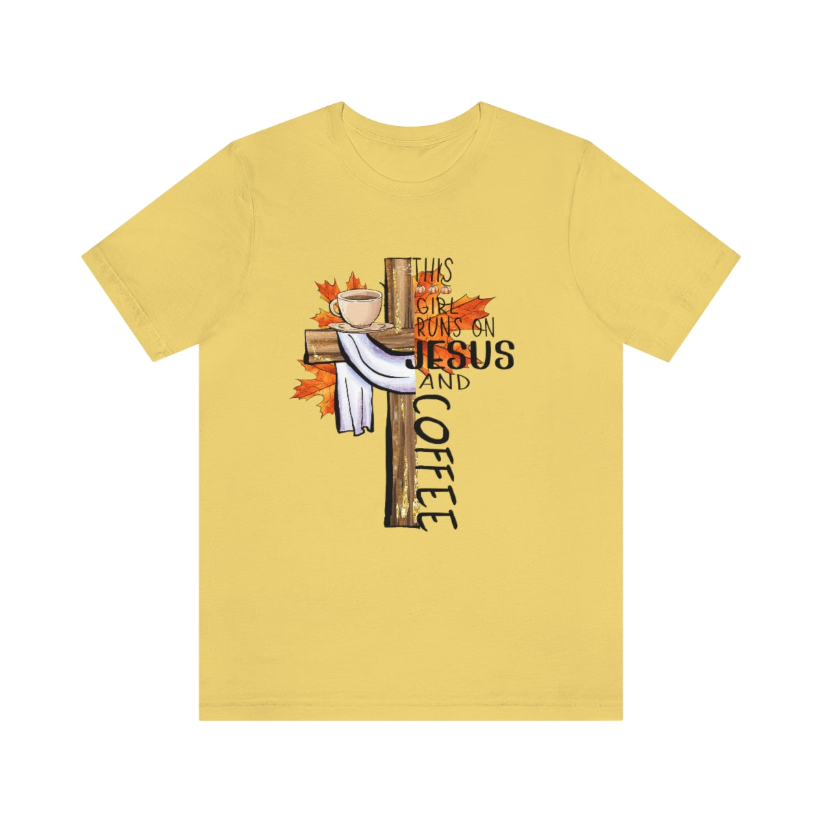 This Girl Runs on Jesus and Coffee Fall Unisex Jersey Short Sleeve Tee S-3XL