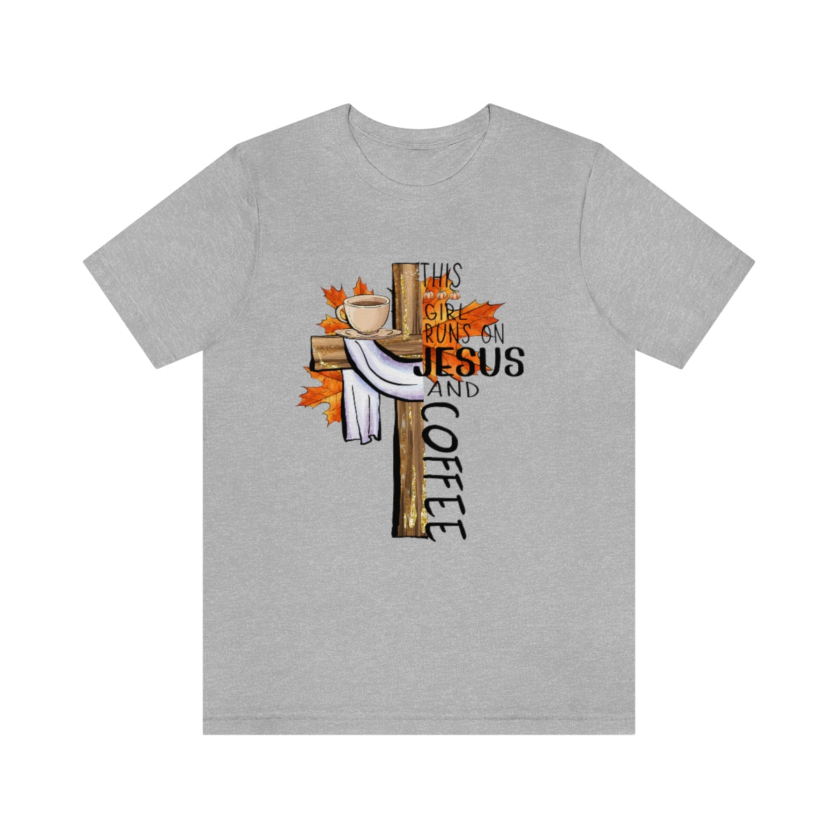 This Girl Runs on Jesus and Coffee Fall Unisex Jersey Short Sleeve Tee S-3XL