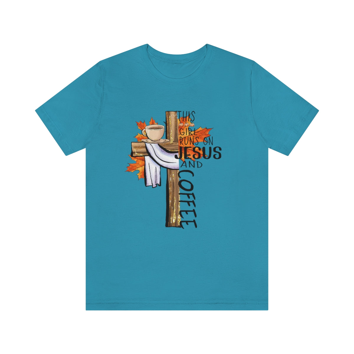 This Girl Runs on Jesus and Coffee Fall Unisex Jersey Short Sleeve Tee S-3XL